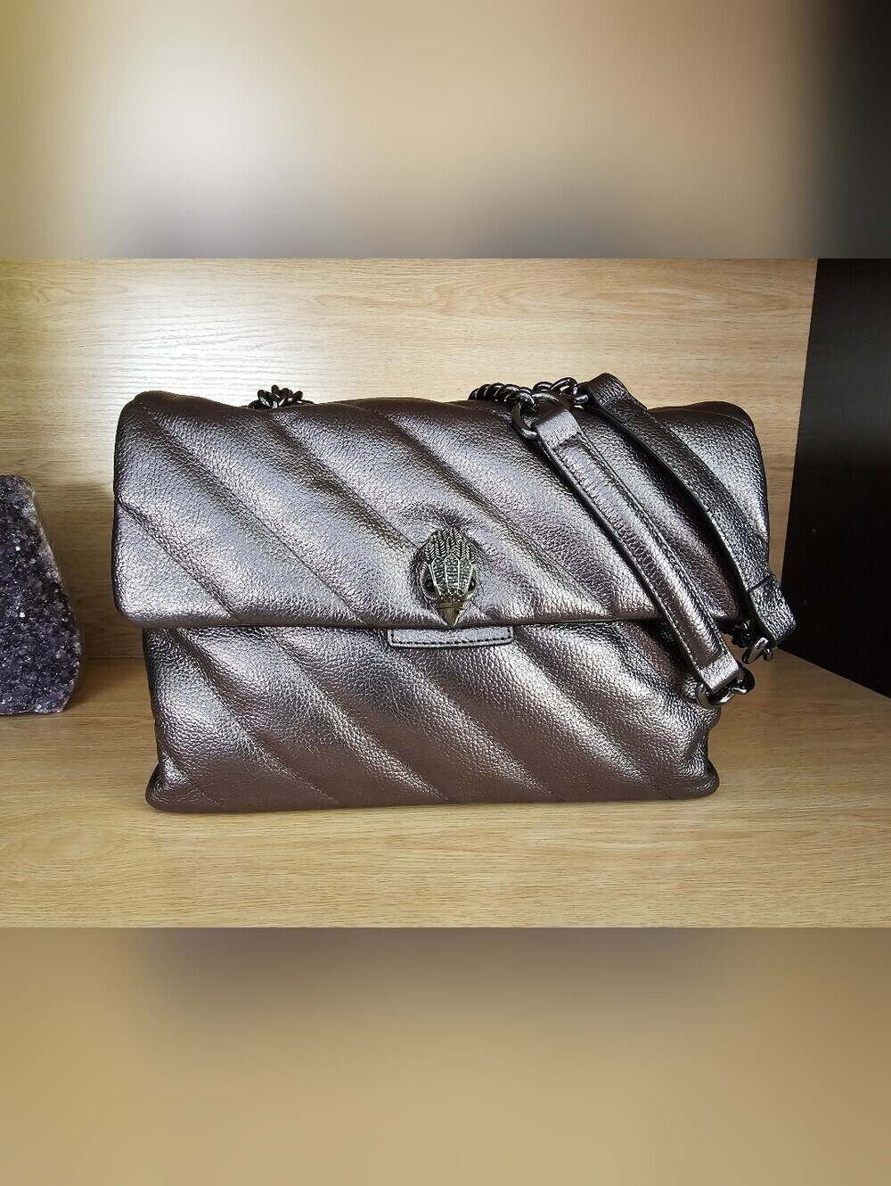 Kurt Geiger London Large  Metallic Leather Soho Shoulder Bag.